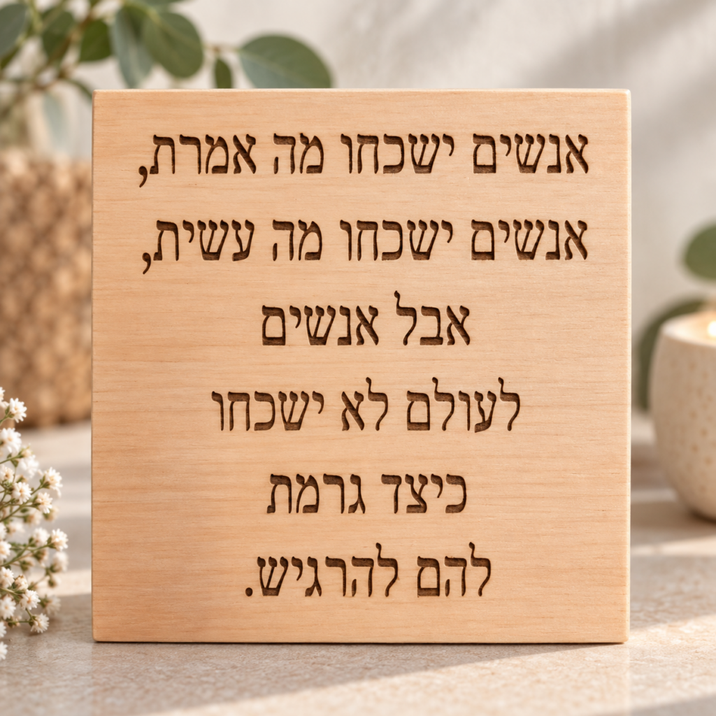 שלט עץ חרוט עם מסר מעורר השראה על היחס לאחרים – שלט העצמה לבית, למשרד או לקליניקה