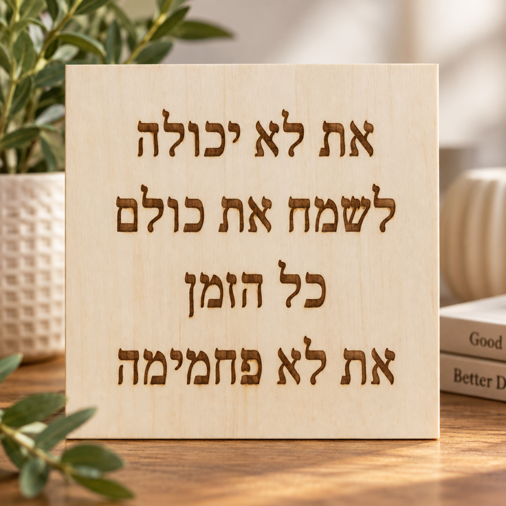 שלט עץ חרוט עם המשפט "את לא יכולה לשמח את כולם כל הזמן – את לא פחמימה"