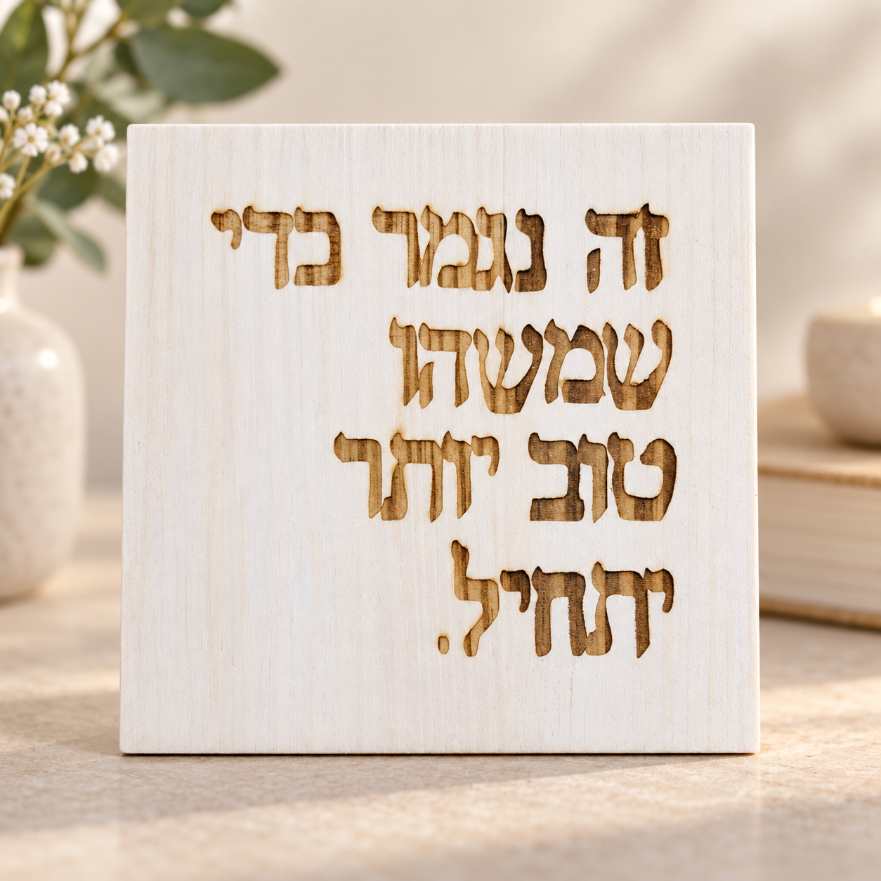 שלט עץ חרוט עם מסר על התחלות חדשות – שלט העצמה והשראה לבית או לקליניקה