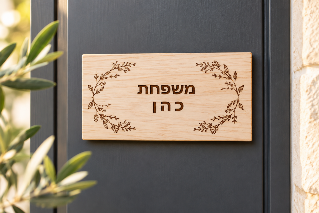 שלט לדלת כניסה בחריטה על עץ משפחת כהן על דלת כניסה