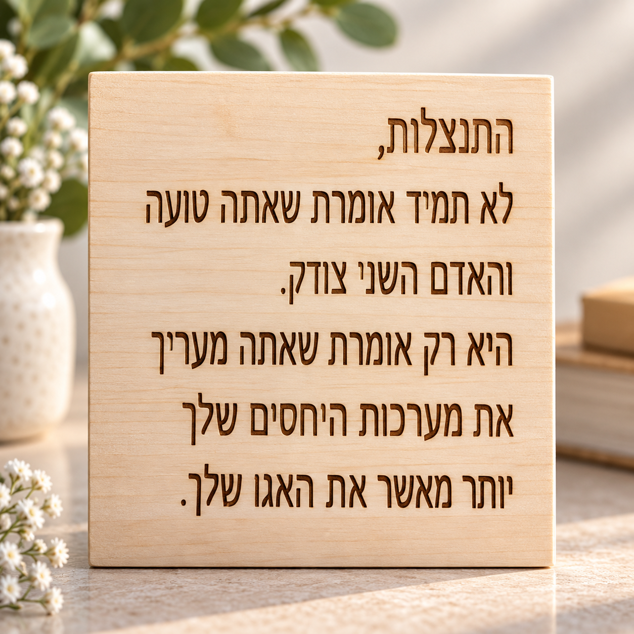 שלט עץ חרוט עם מסר על התנצלות ומערכות יחסים – שלט השראה מעץ טבעי