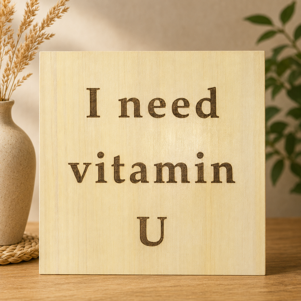 שלט עץ חרוט I Need Vitamin U בגוון סגול