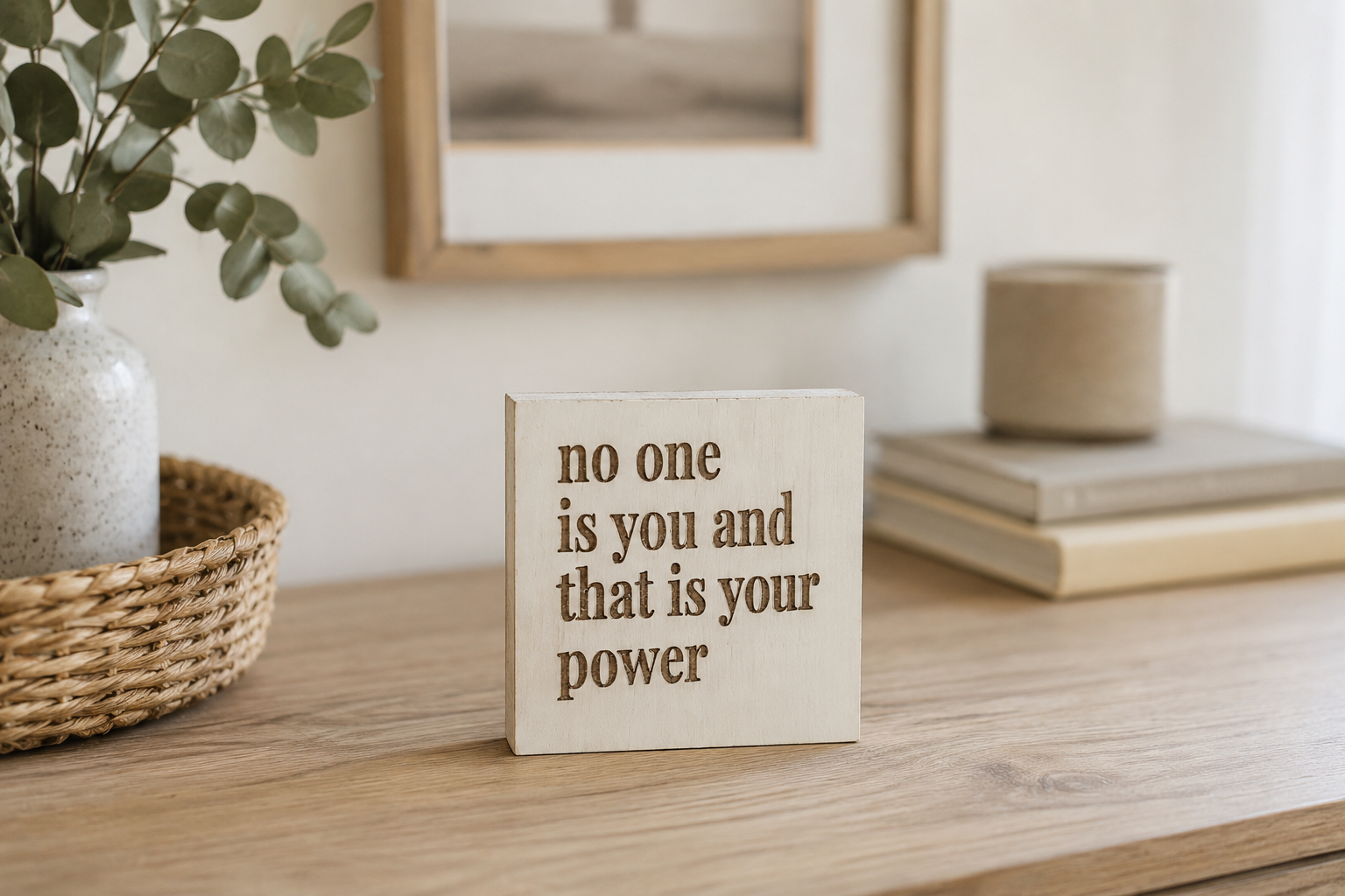 שלט עץ חרוט No One Is You And That Is Your Power
