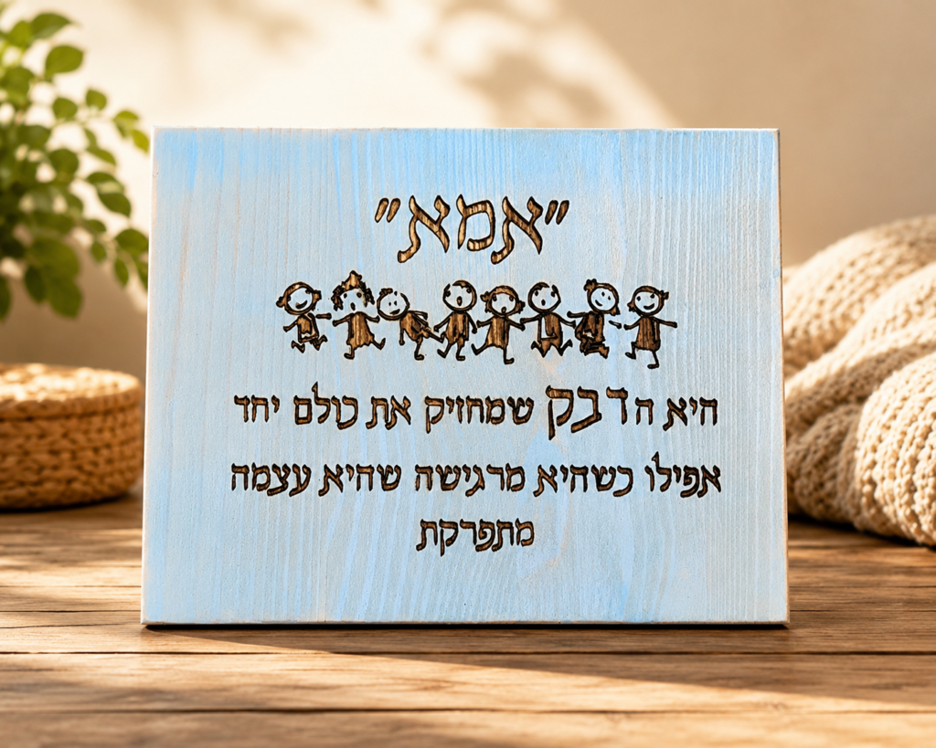 שלט עץ חרוט לאמא – אמא היא הדבק שמחזיק את כולם יחד