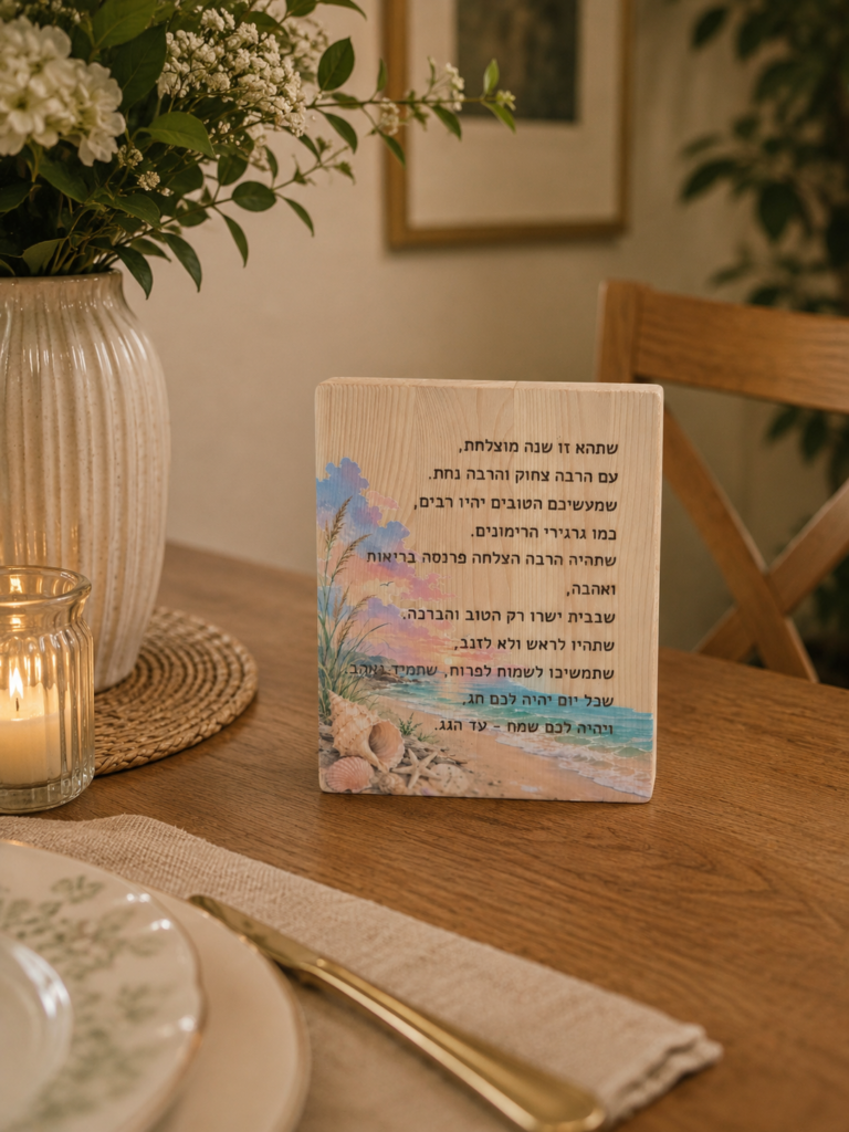 ברכת השלווה על עץ בשילוב חריטת לייזר והדפסת UV צבעונית