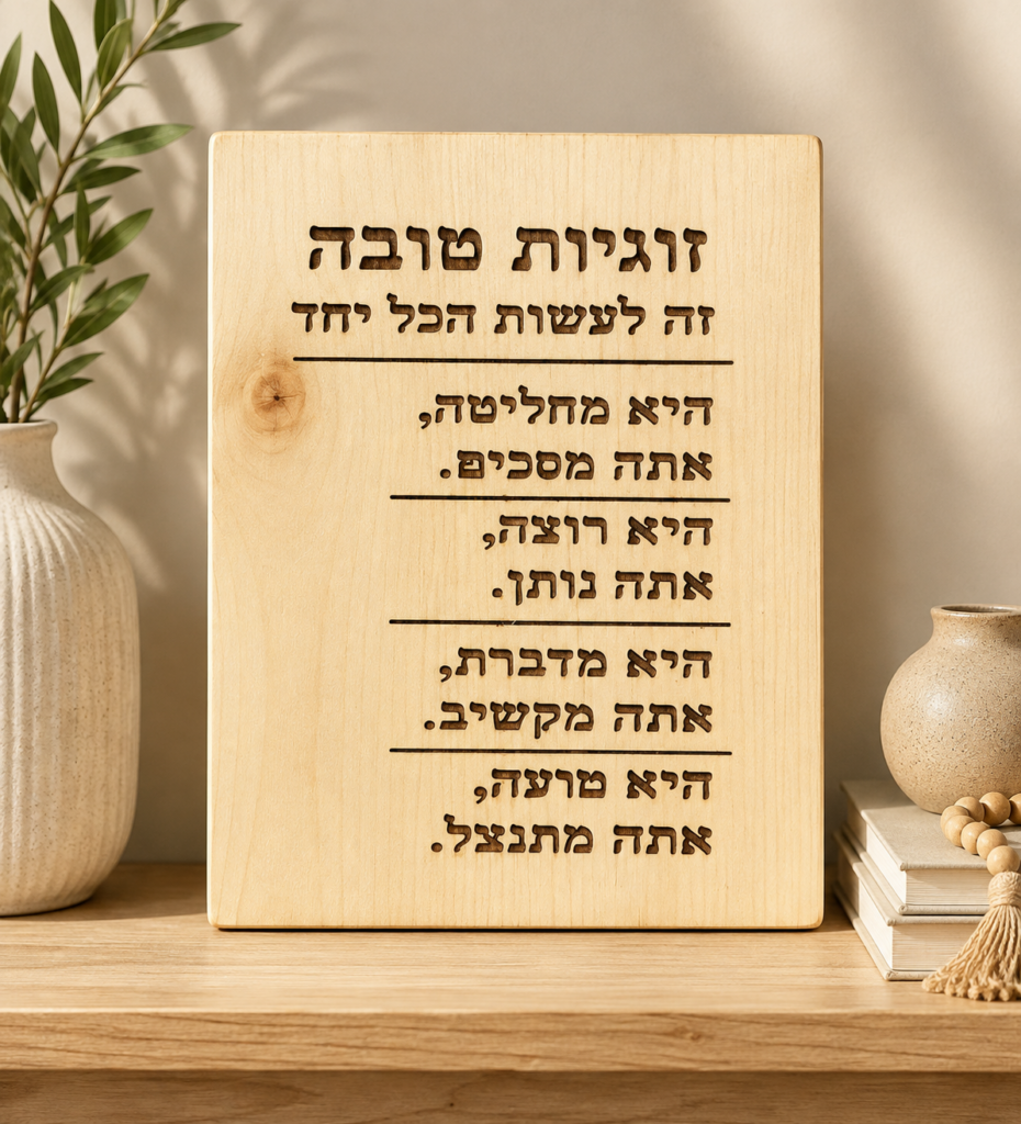 שלט עץ חרוט – זוגיות טובה זה לעשות הכל יחד