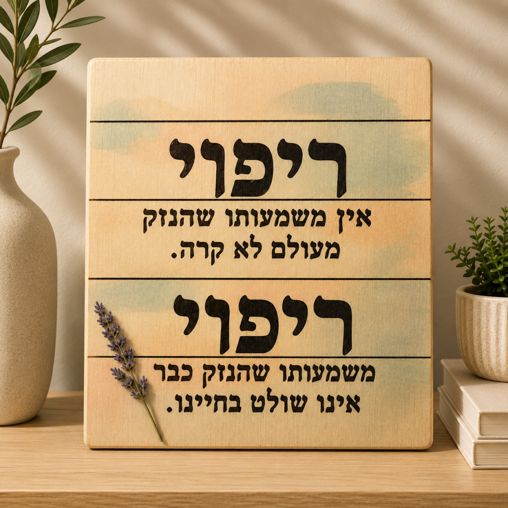 שלט ריפוי מעץ בשילוב חריטת לייזר והדפסת UV עם משפט השראה
