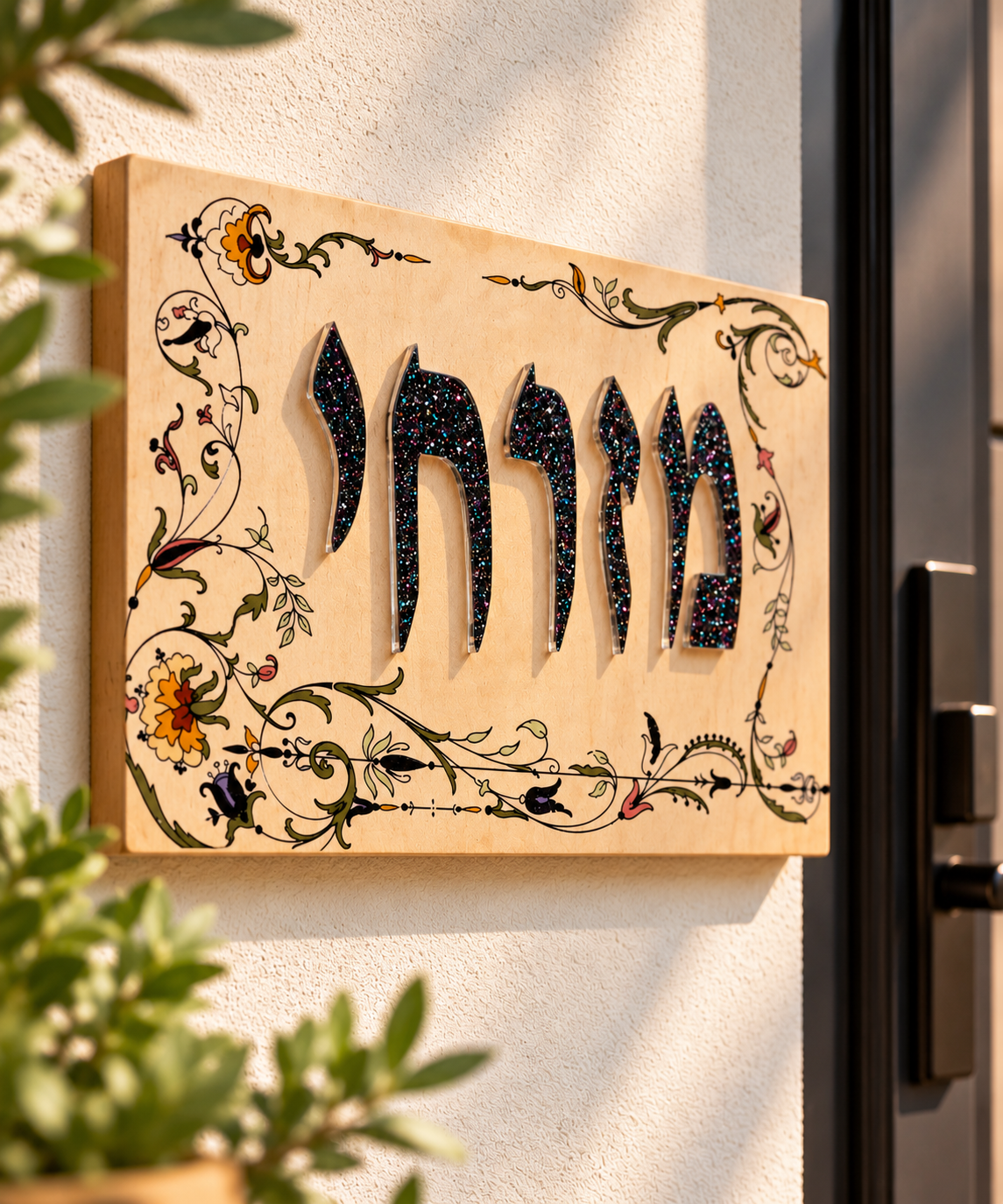 שלט לדלת כניסה מעץ ואקריל – מזרחי – תמונה 2