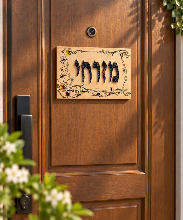 שלט לדלת כניסה מעץ ואקריל בהתאמה אישית על דלת כניסה