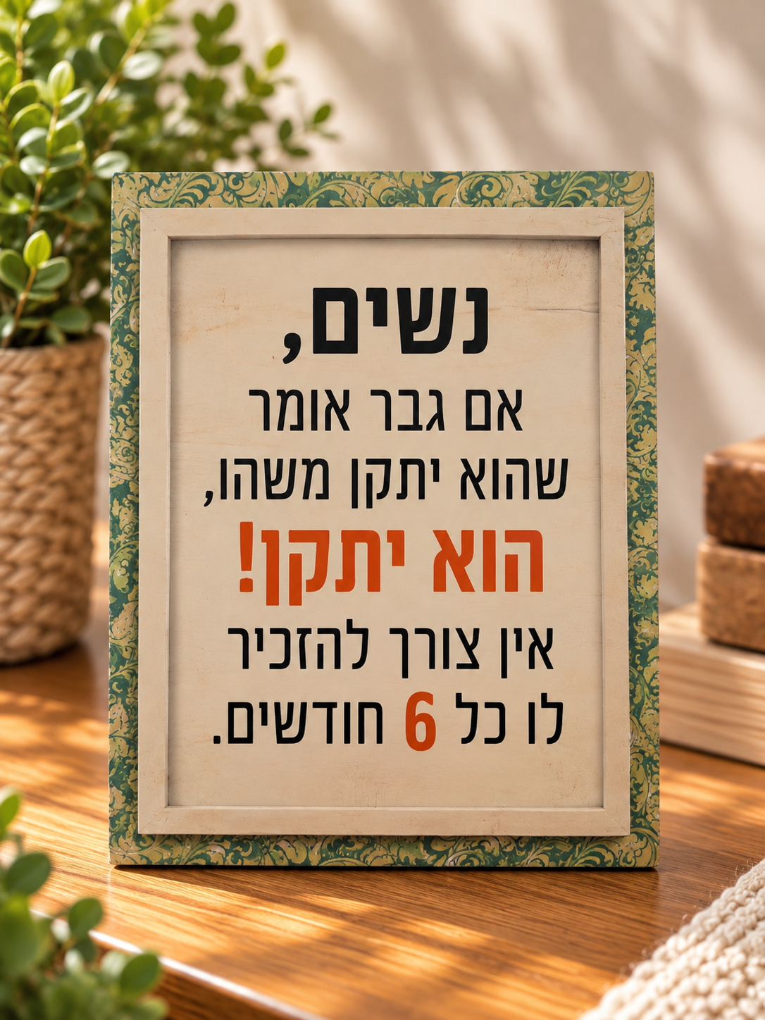 שלט מצחיק לנשים עם משפט הומוריסטי על זוגיות ותיקונים