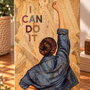 שלט העצמה I Can Do It עם דמות מרימה יד